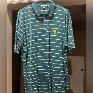Peter Millar Teal and White Stripped Cotton Golf Shirt - Presidents Cup